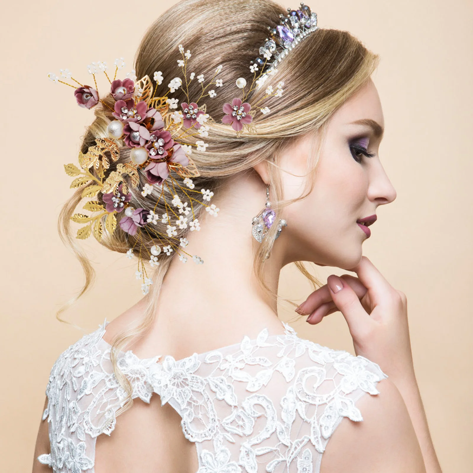 

1 set Pearl Comb Artificial Flower Hair Accessories Sturdy Alloy Rhinestone Decorative Combs For Hair Back Wedding Prom Banquet