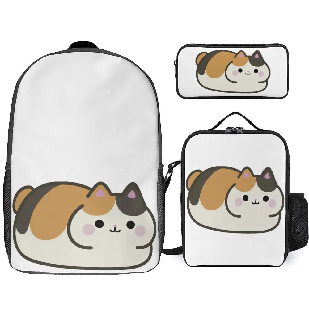 3 in 1 Set 17 Inch Backpack Lunch Bag Pen Bag Heavy Mental Music Cats Meme Cute Cat Loaf 12 Lasting Graphic Vintage Cosy Picnics