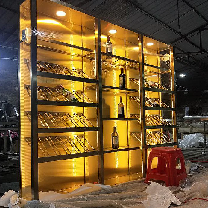 Stainless steel wine cabinet red wine cabinet with lamp private villa high-end red wine rack floor-to-ceiling display cabinet