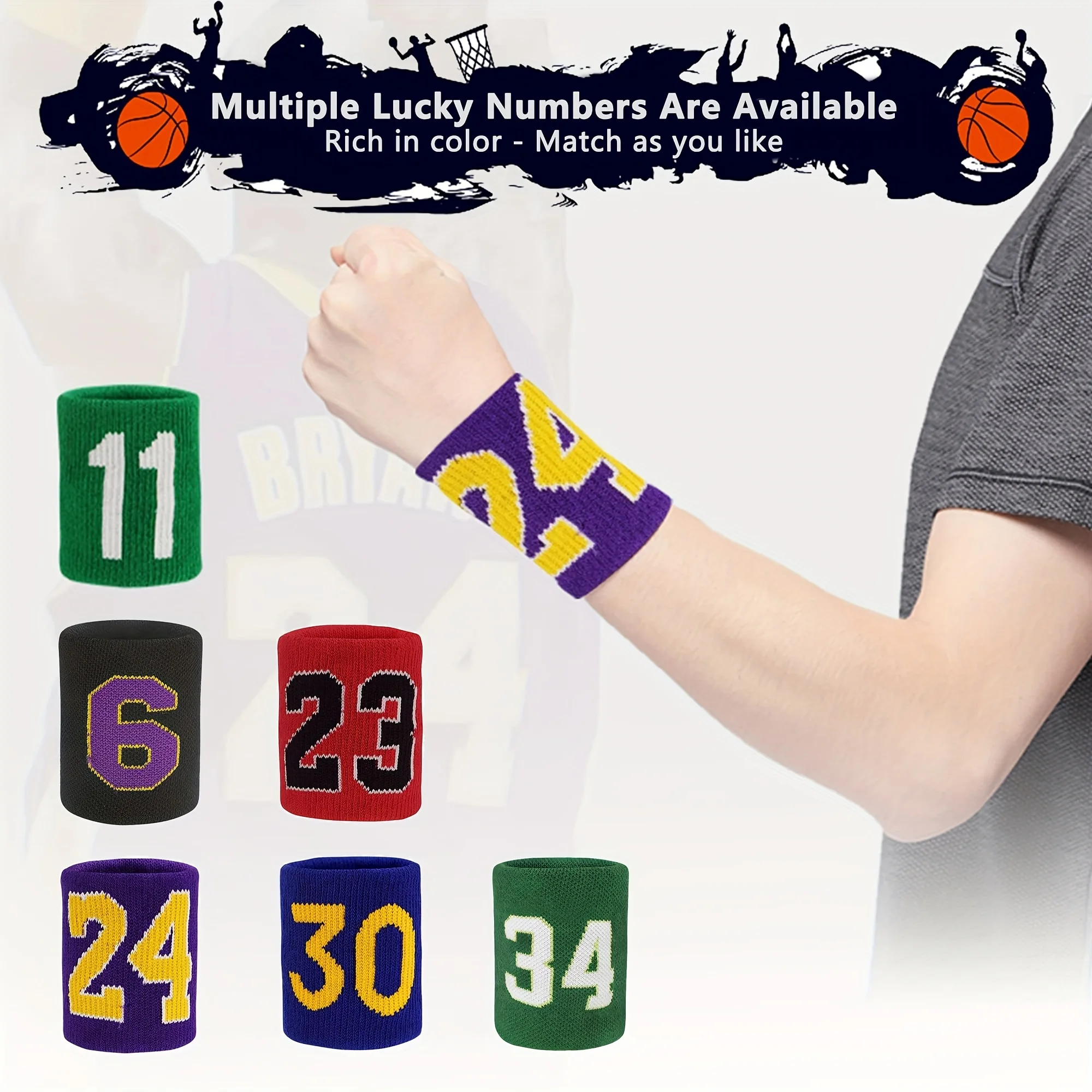 Sport-Stirnband aus Baumwolle, Nummer 24, elastisches Schweißband, Schutz, Basketball, Tennis, Sport, Erwachsene, Kinder, Fitnessstudio, Fitness, Schweiß-Haarband – Detail 11