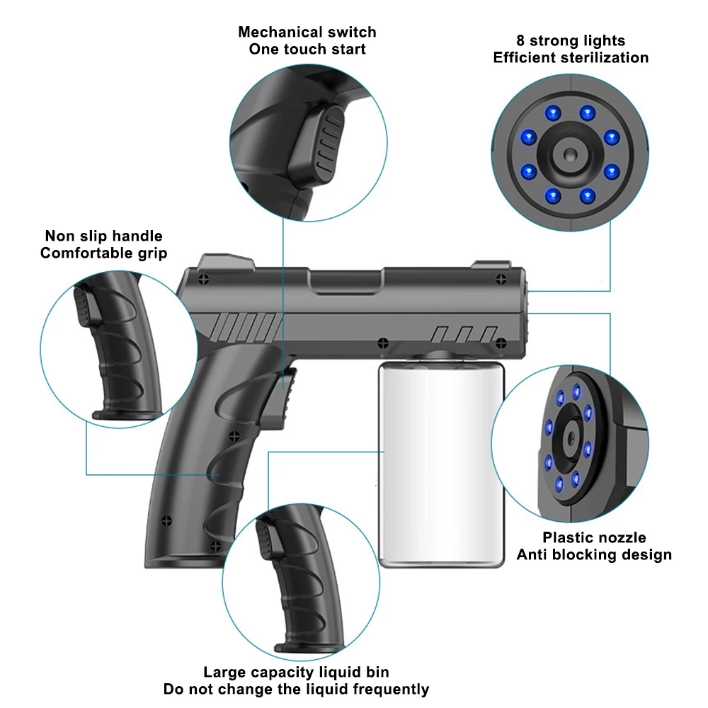 Pulverizador de vapor eléctrico inalámbrico de luz azul, pistola de desinfección, atomización, máquina desinfectante para el hogar y el jardín, 280ML