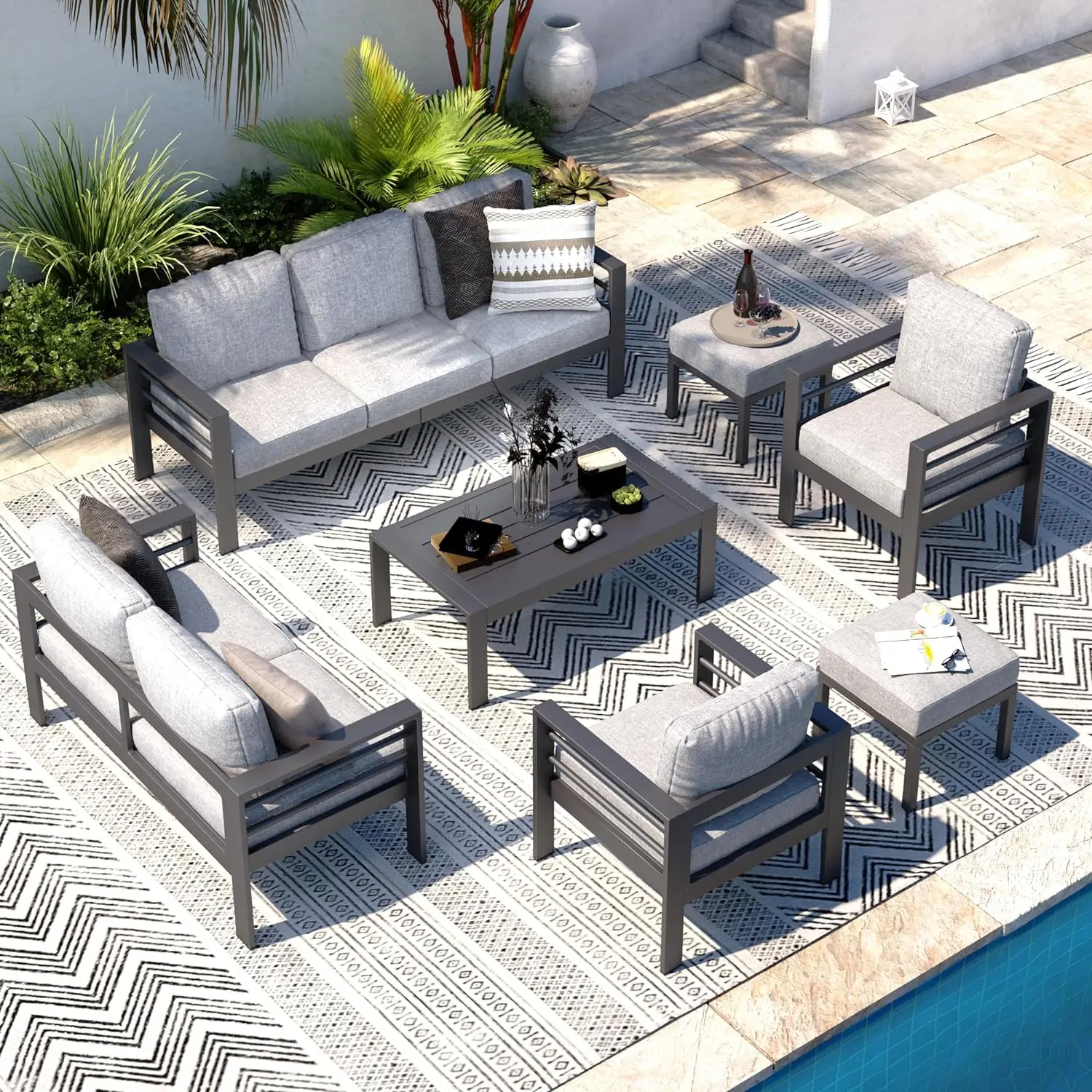 

Aluminum Patio Furniture Set, Modern Outdoor Patio Furniture with Coffee Table, 7 Pieces Outdoor Conversation Set