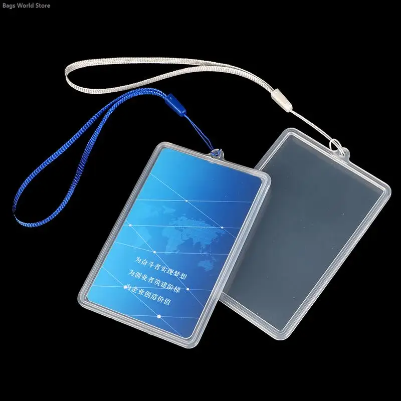 1pc Transparent Flip Case Cover ID Card Holder with Lanyard Name Tag Student Bus Card Credit Card Employee Access Card Holder