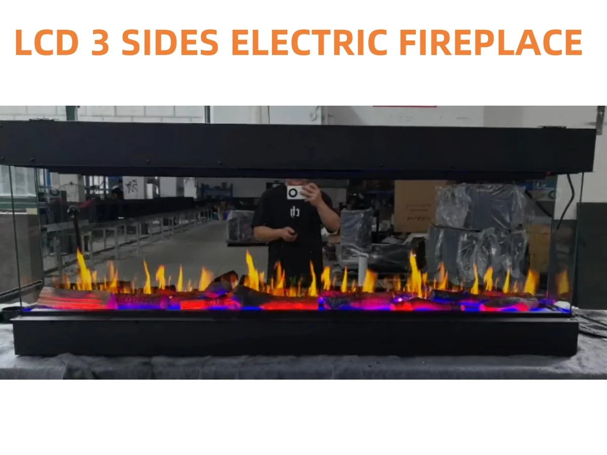 Three-Sided LCD Crackling Sound Simulation Built-in Metal English Adjustable Household Hotel New 3D Electric Fireplace Insert