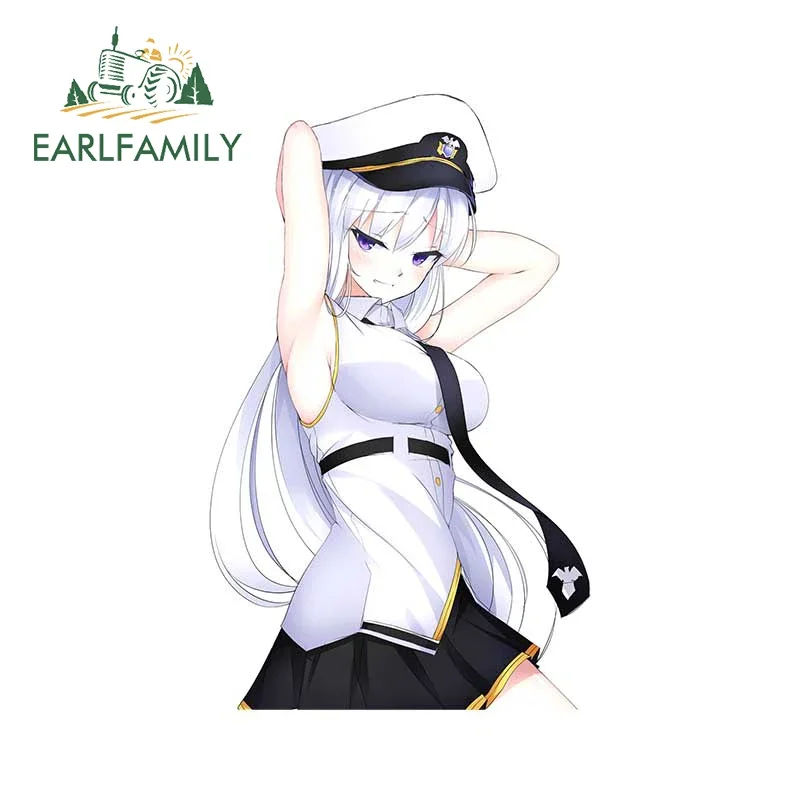 EARLFAMILY 13cm x 8.1cm Beautiful Uniform Girl Car Stickers Personality Game Tie Sunscreen Decals Cartoon Surfboard Car Styling