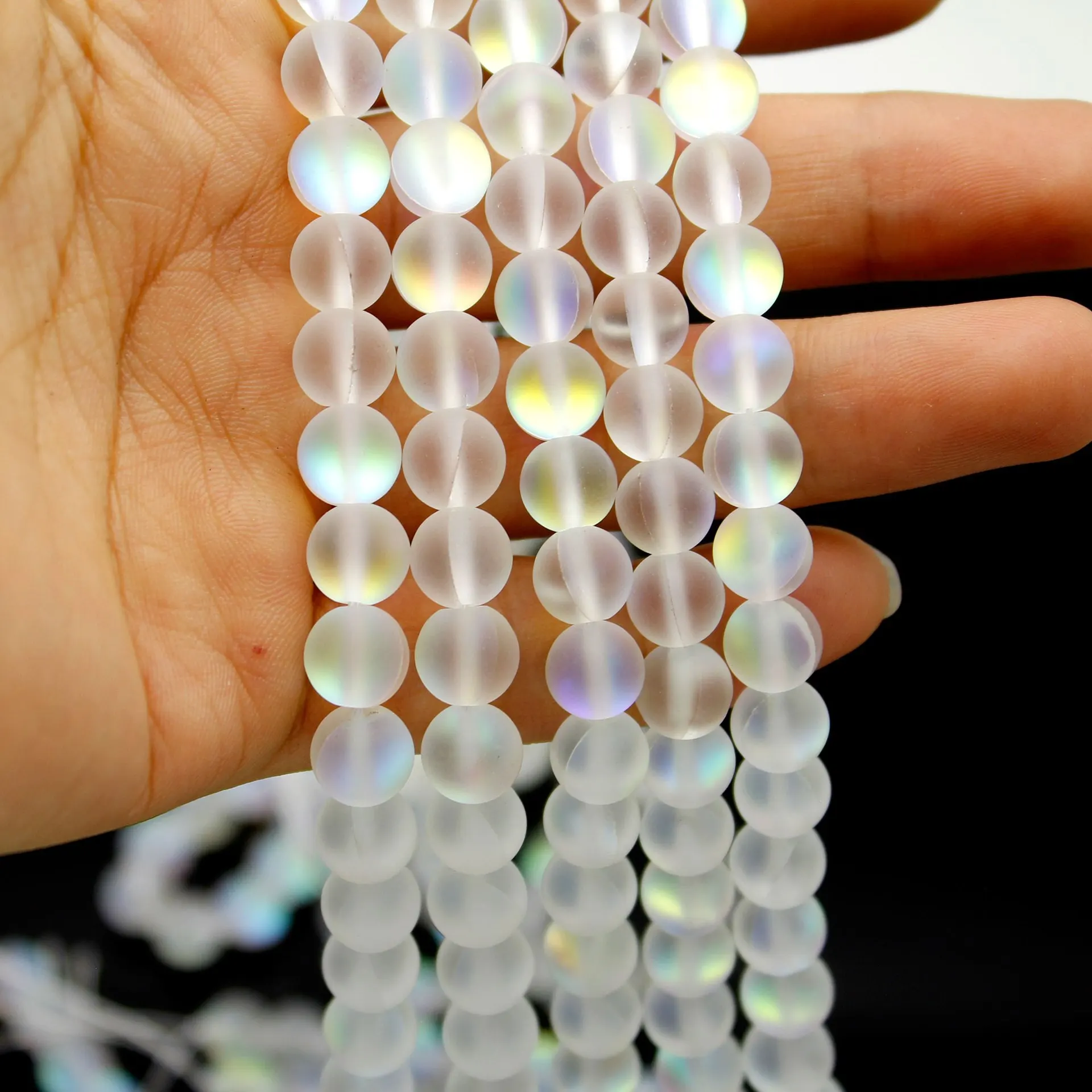 ماتي أورورا كريستال زجاج الخرز متجمد الصوفي هالة حورية البحر الخرز جولة Moonstones ل سوار قلادة صنع المجوهرات DIY بها بنفسك