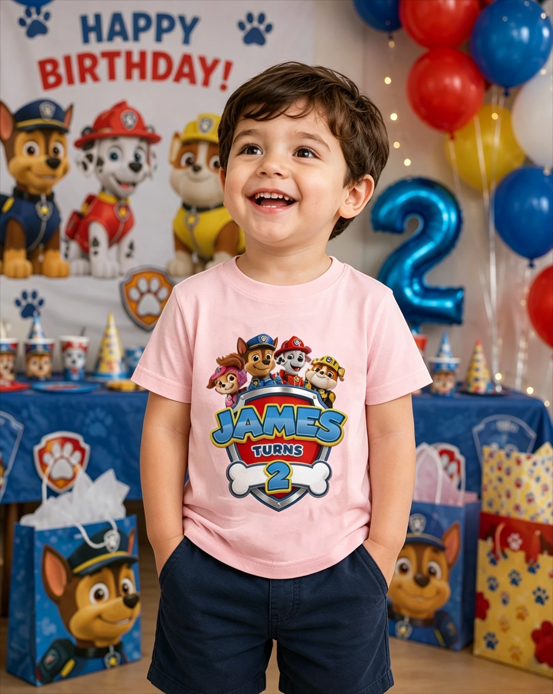 Cartoon PAW Patrol Boys Birthday T‑Shirt Dog Team Graphic Print Kids Short Sleeve Tops Children Birthday Party Tees