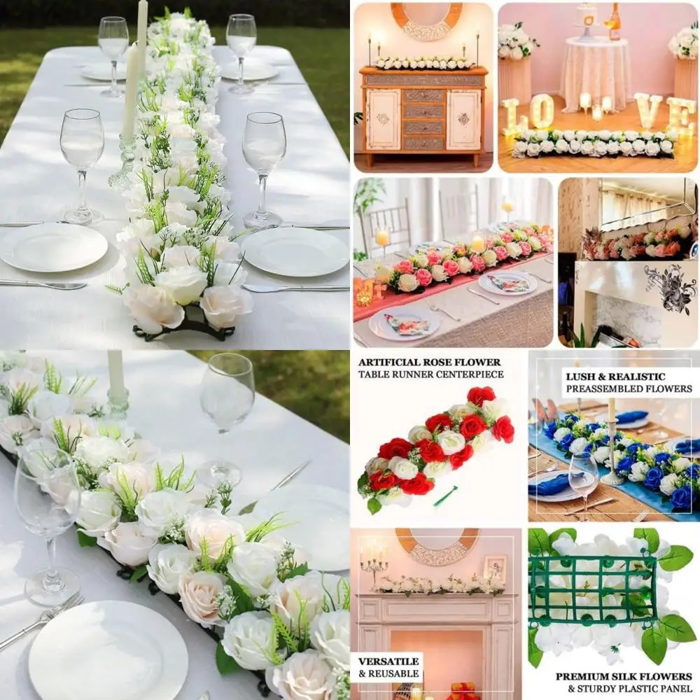 

6 упаковок кремовых и шелковых розовых цветов цвета слоновой кости, дорожки для стола с искусственными цветочными композициями для декора обеденного стола