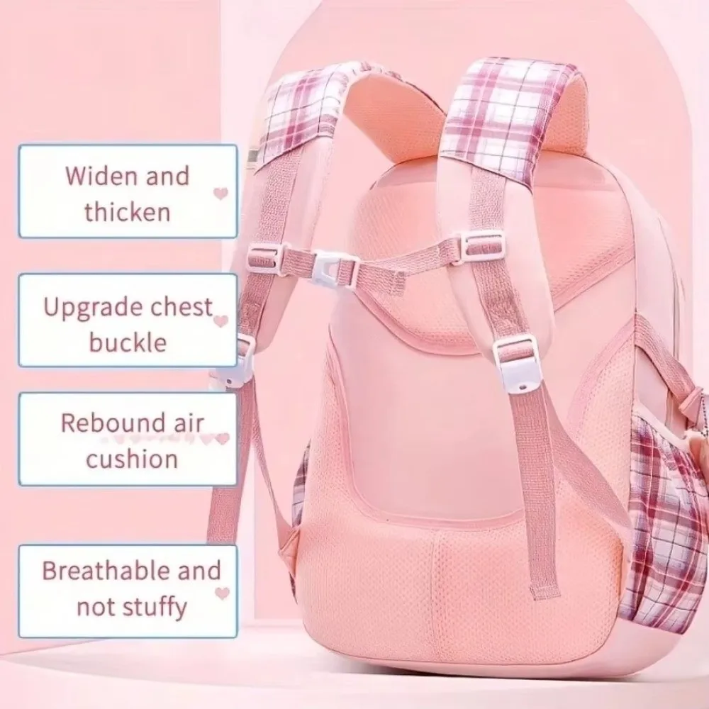 Large Capacity School Backpack Plaid Checkered Student Backpack Multiple Pockets Lightweight Girls Backpack School