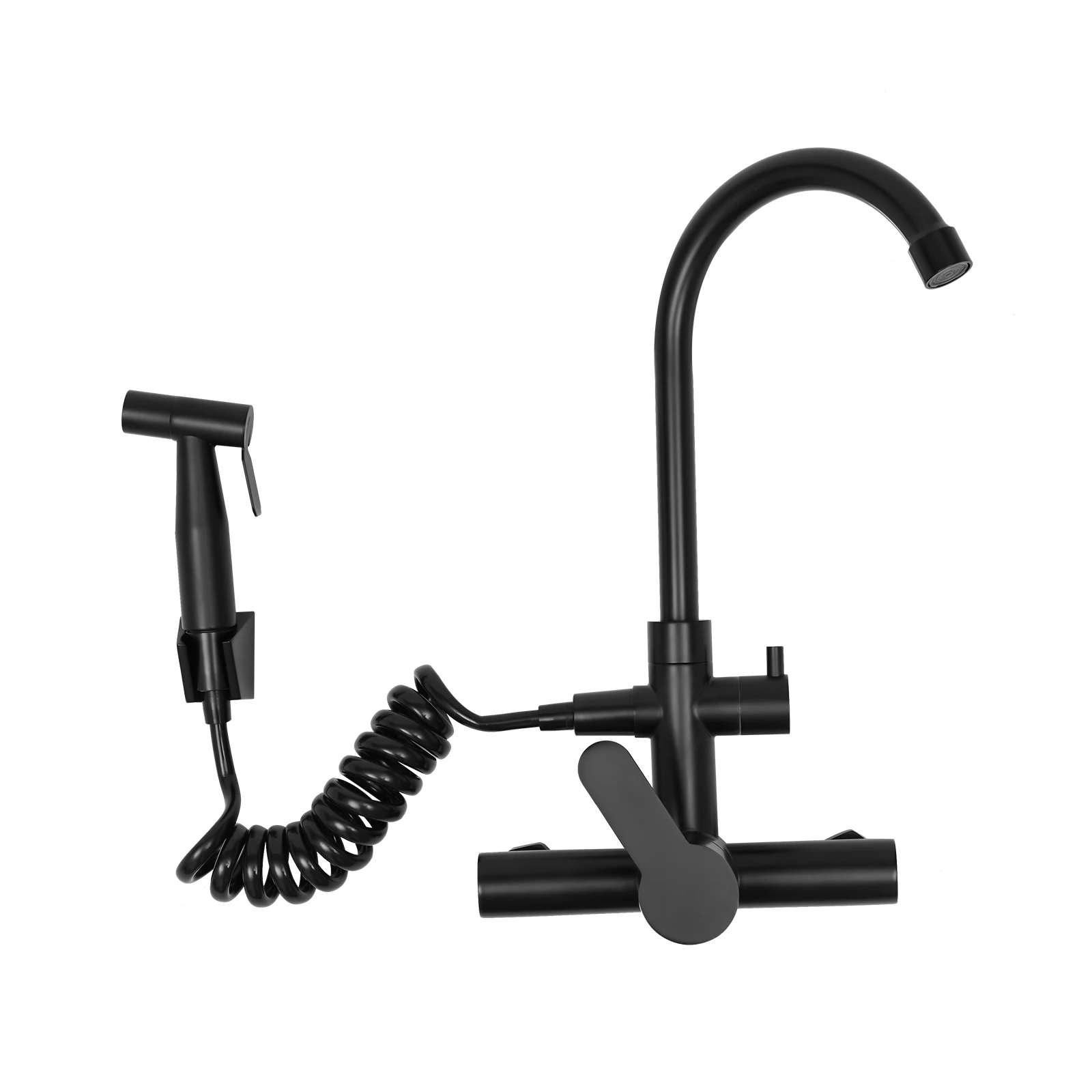 G1/2inch 180° Rotating Black Kitchen Faucet  With Spray Gun Soft and Large Flow