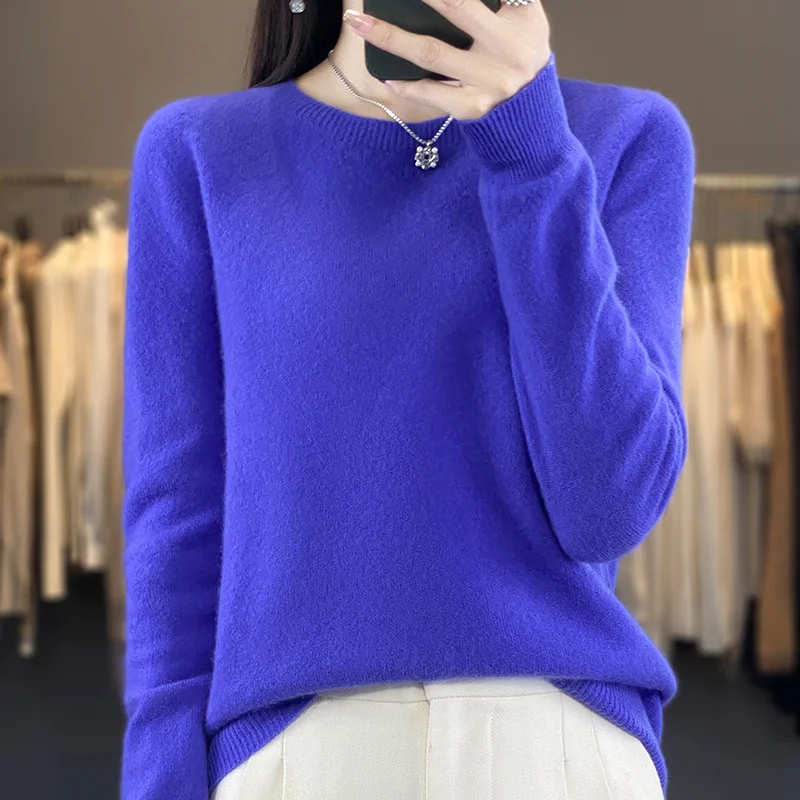100% kaszmirowy sweter damski swetry z czystego kaszmiru O-Neck luźny sweter z kaszmiru damski jednolity kolor