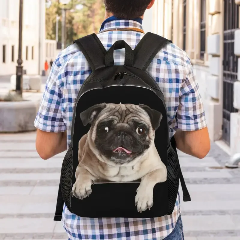 Mochila personalizada para hombre y mujer, morral con estampado de perro Pug, impermeable, ideal para escuela y universidad