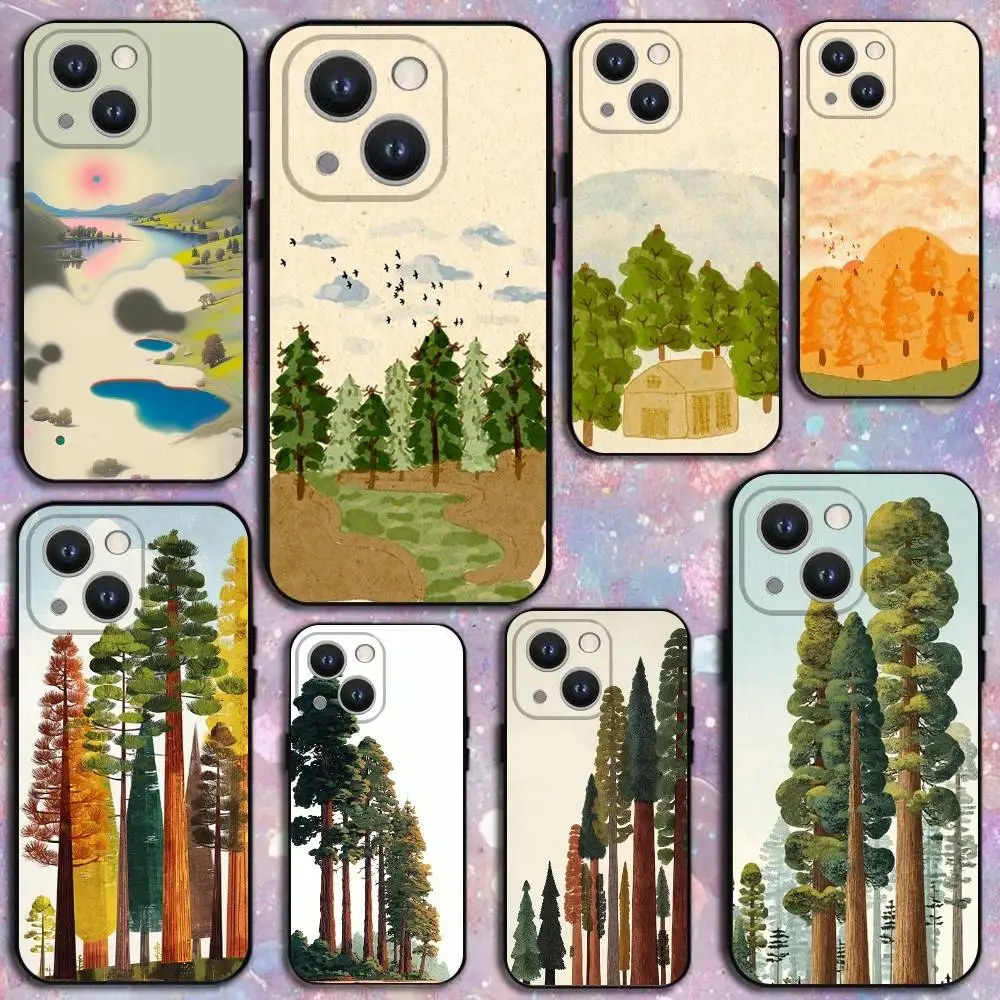

Refreshing and healing forest Phone Case For iPhone 17,16,15,14,13,12,Plus,Pro Max,XS,X,XR,SE,Mini,8,7,Soft Silicone Black Cover