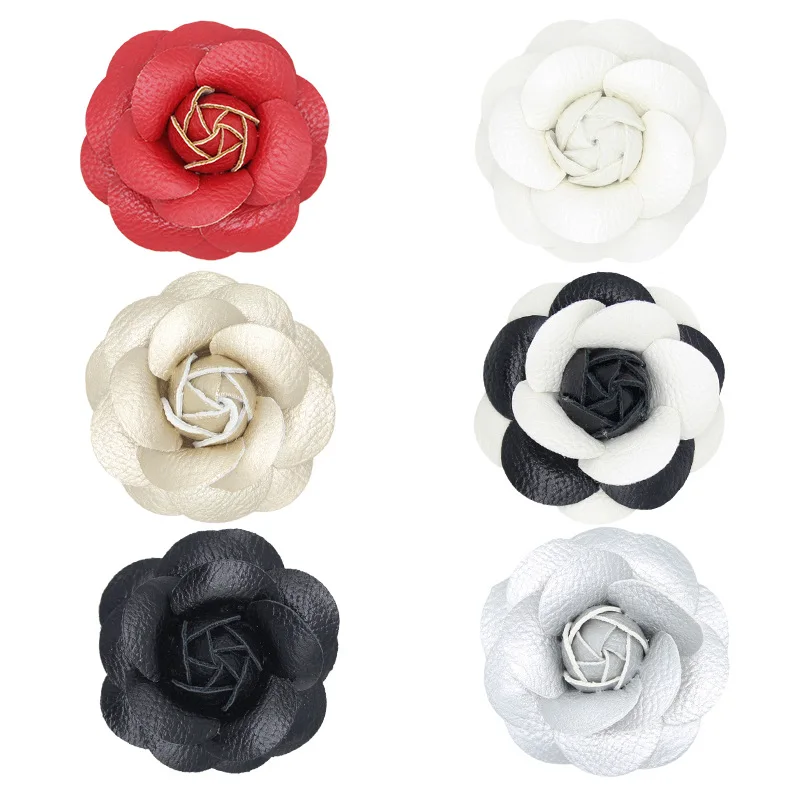 Lychee Patterned Camellia Flower PU Leather Brooch Women's Jewelry Accessory Pin Birthday Party Gift Corsage