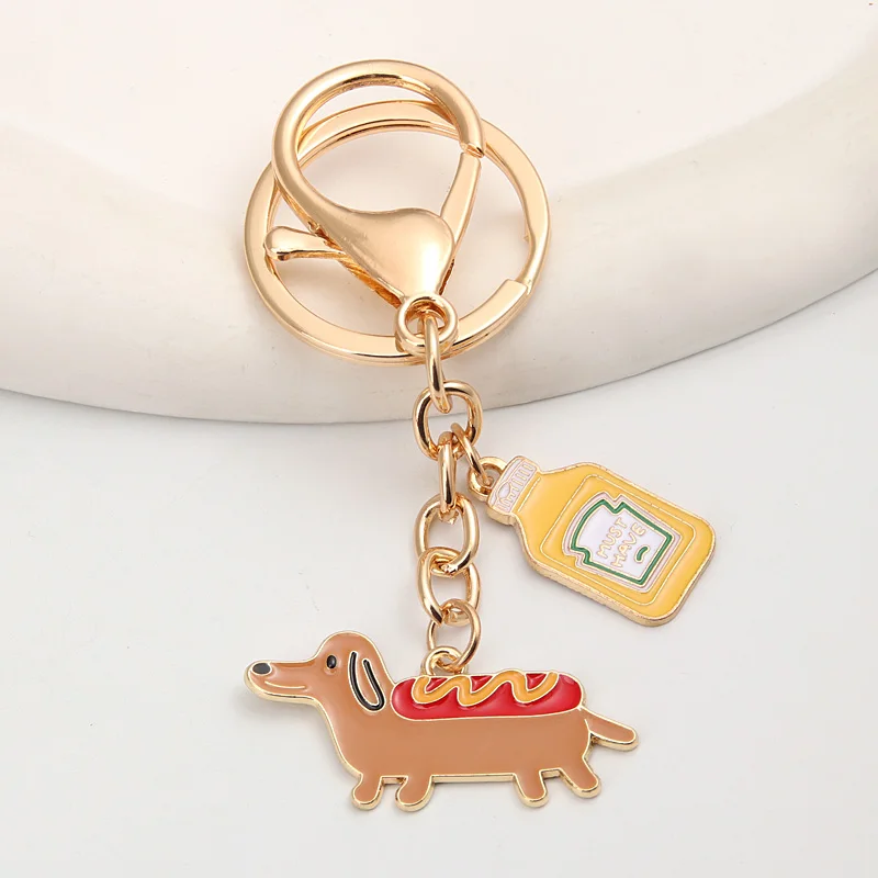 Cartoon Keychain Hot Dog Sauce Bottle Key Ring Enamel Key Chains Souvenir Gifts For Women Men Cay Keys DIY Handmade Jewelry