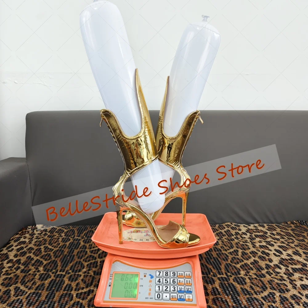골드 백 지퍼 에나멜 샌들 오픈토 여성 슈즈 스틸레토 하이힐 파티 연회 데이트 2025 여성용 신발