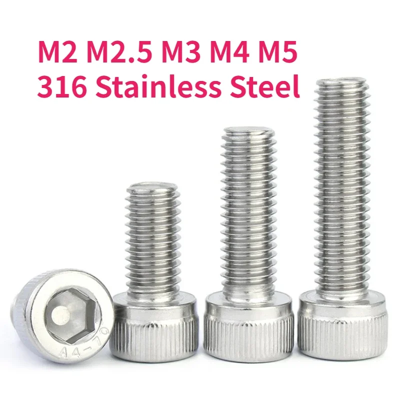 M2 M2.5 M3 M4 M5 316 A4-70 Stainless Steel Hexagon Hex Socket Cap Head Screw Allen Bolt DIN912