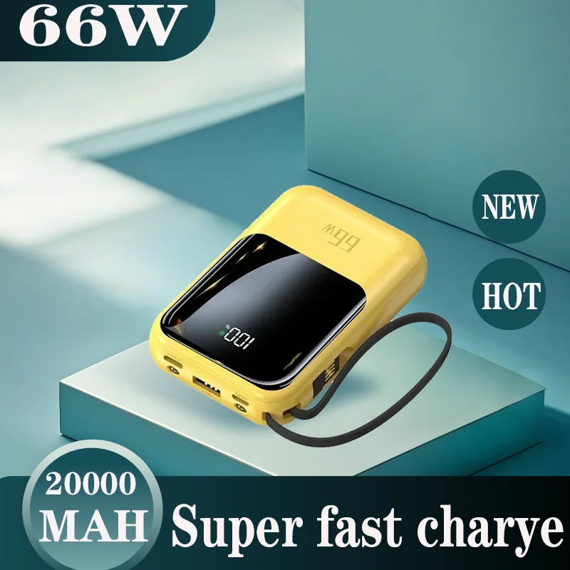 

NEW 20000mAh 66WMini Power Bank Portable Built-in Cable Fast Shipping Powerbank Digital Display External Battery Pack for Xiaomi