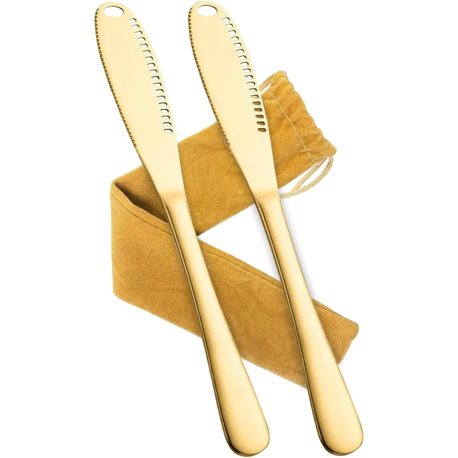 

3in1 Butter Spreader Knife with Curler and Slicer for Cold Butter Durable 8Inch GoldToned Kitchen Tool for Smooth Spreading Per