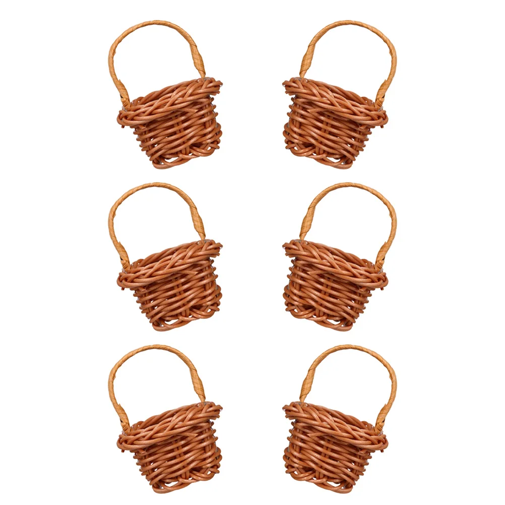 6 Pcs Woven Basket Mini House Decor Bread Accessories Wicker Baskets Toys Small Flower Storage Weave