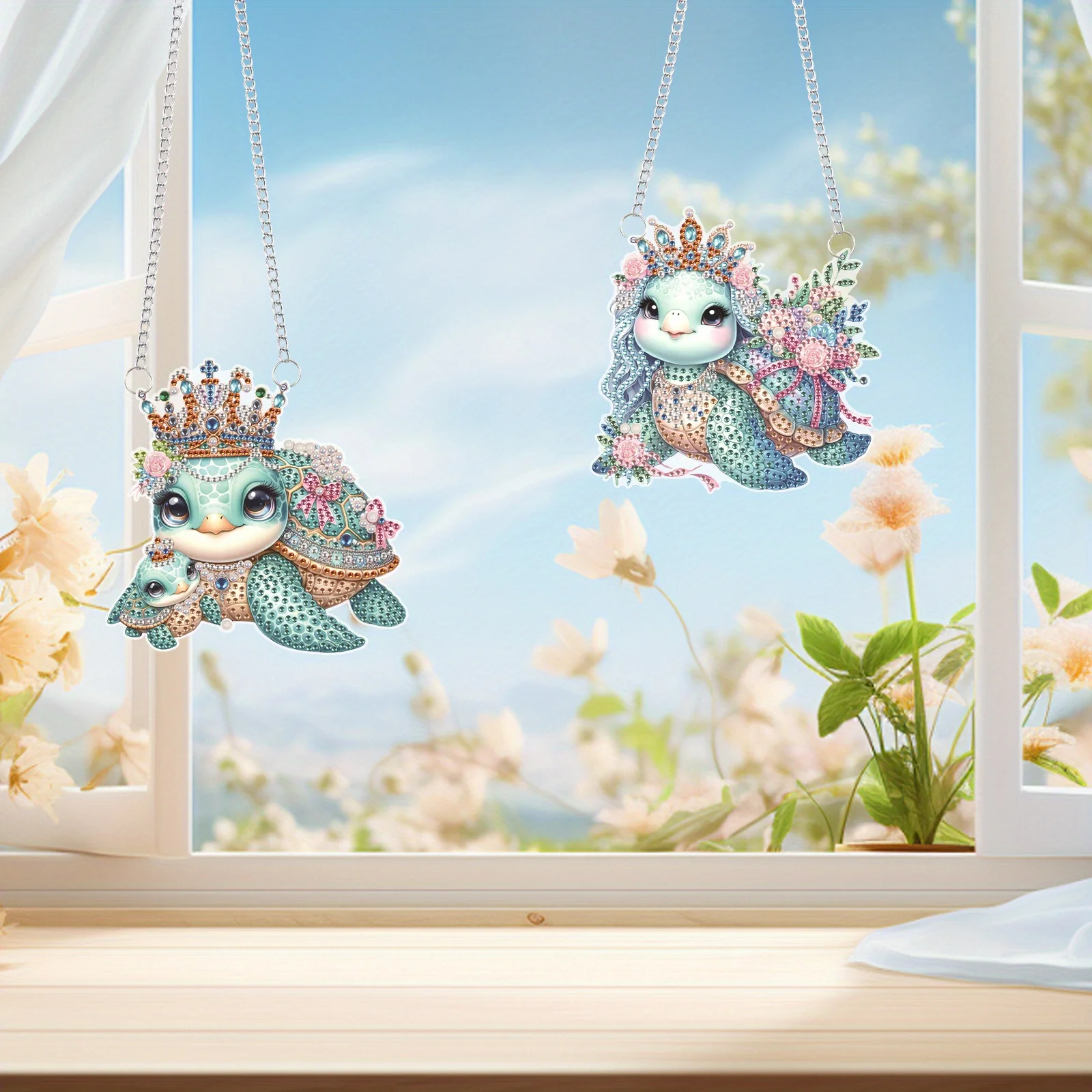 مجموعة رسم مرسومة بحرف ماسية معلقة للبالغين والمبتدئين ، سلحفاة جميلة ، شكل خاص ، رسم فني ، ديكور نافذة ، 2 * #1