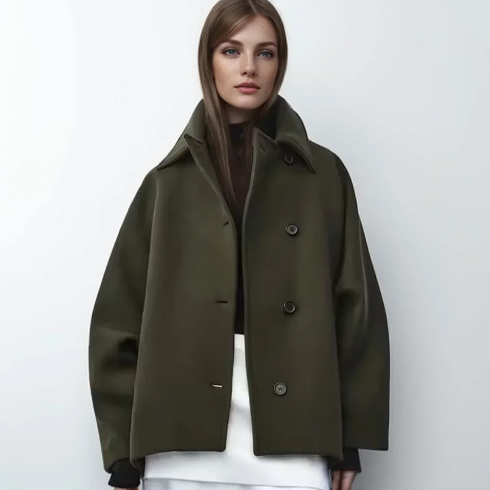 Abrigo de solapa a la moda para mujer, chaqueta de manga larga con un solo pecho y bolsillo, gabardina elegante de calle alta para otoño e invierno