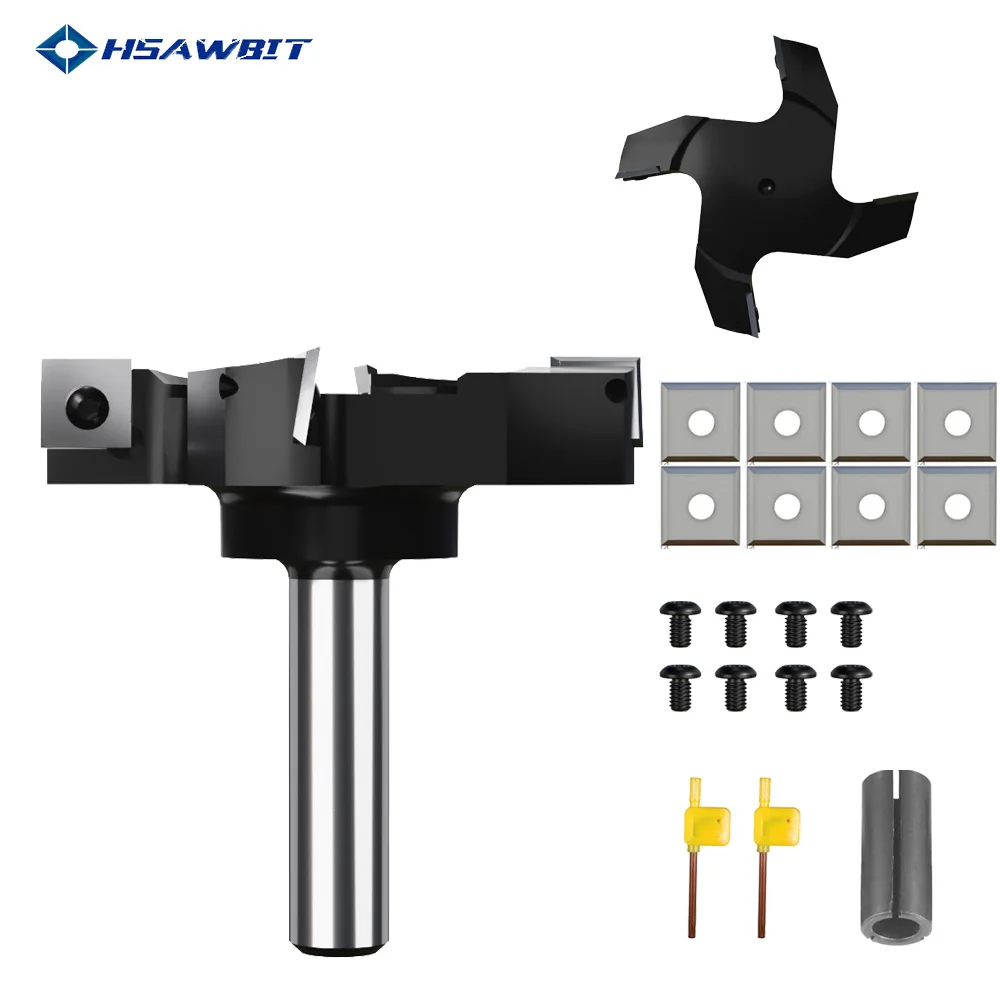 4-Flute Wood Planer Bit 76mm Cutting Diameter 12.7mm 12mm Shank Spoilboard Surfacing Router Bit Insert Carbide Slab