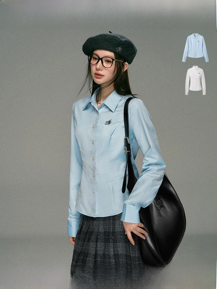 

Облегающий однотонный базовый воротник для женщин от ANDYET AD College Sle в стиле пэчворк с отложным воротником, облегающий талию...