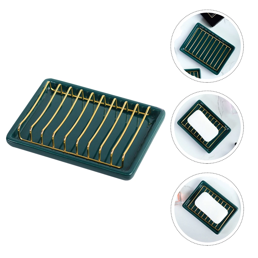 

Ceramic Dish Drainable Eco-Friendly Bathroom Kitchen Soap Shelf Mould Proof Soap Container With Drying Rack Draining Function
