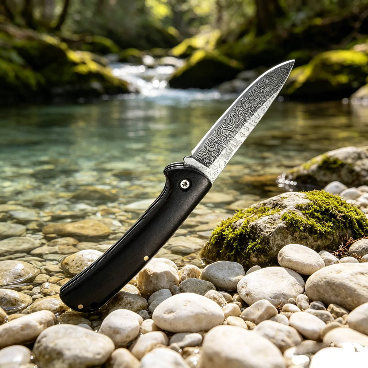 

New Damascus Steel Folding Knife for Outdoor Camping & Survival, High Hardness Portable EDC Tool, Multi-Purpose Knife