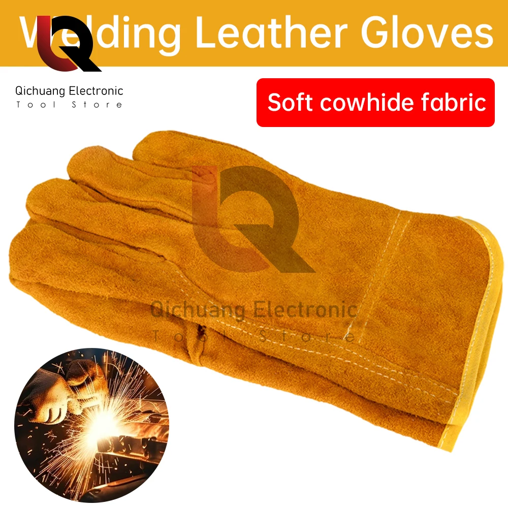 Work Gloves Cowhide Leather Welding Gloves Heat Resistant Security Insulated Cotton Protection Safety Work Gloves for Welder