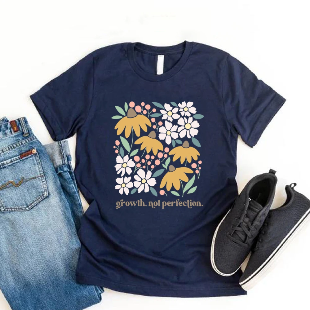 Mental Health T-Shirt Growth Not Perfection Shirt Positive Affirmation T-Shirt Women T-shirts Short Sleeve Inspirational Tees