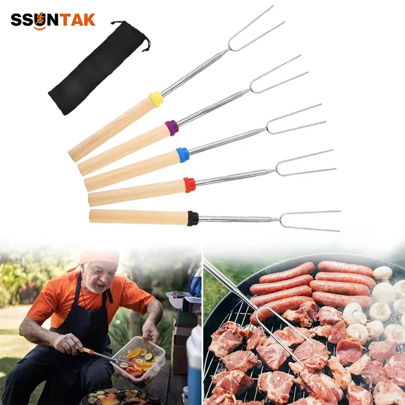 

Набор телескопических шампуров SSUNTAK (5 шт.) для костра с деревянной ручкой, вилка для хот-догов, с переносной сумкой для кемпинга, барбекю и отдыха на природе