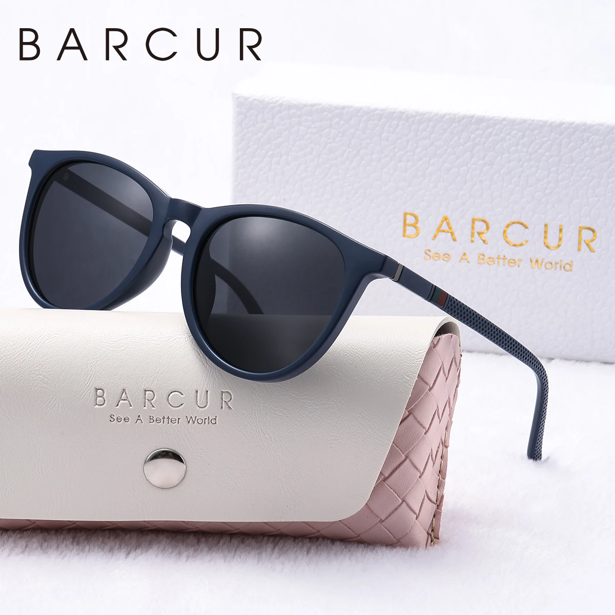 BARCUR Blaue modische polarisierte Sonnenbrille, heller Komfort, PC, runder Rahmen, Urlaub, Reisen, Damen-Sonnenbrille, modisches Geschenk für Mädchen – Detail 7
