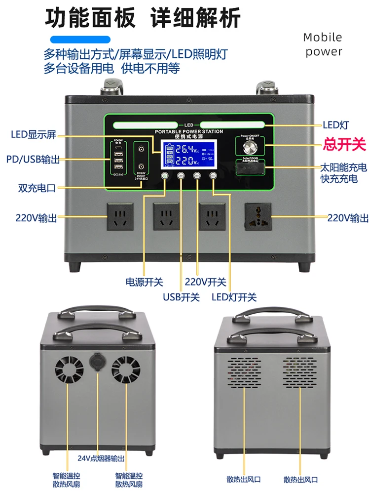 Outdoor mobile power 220v portable large-capacity high-power camping stall emergency self-driving tour lithium