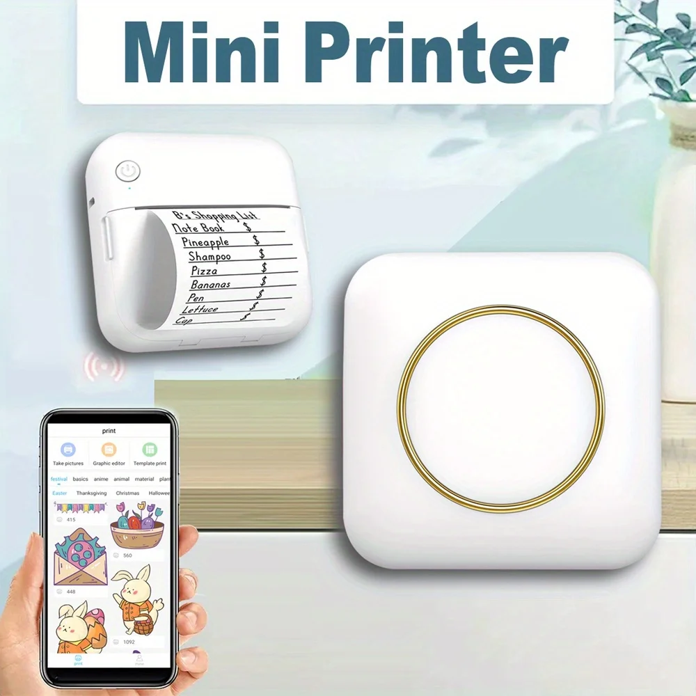 

Portable Mini Photo Printer for iPhone/Android - Compact Thermal Printing Device with 1200mAh Battery, Monochrome Prints