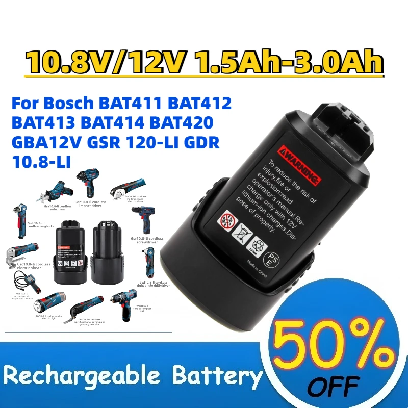 

Upgrade 10.8V/12V 1.5Ah-3.0Ah Rechargeable Battery for Bosch BAT411 BAT412 BAT413 BAT414 BAT420 GBA12V GSR 120-LI GDR 10.8-LI