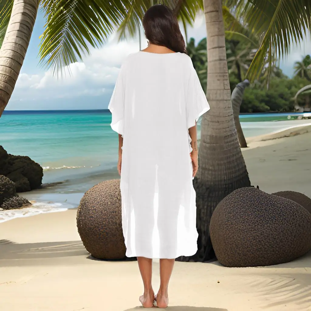 Mujer Beach Dress Bikini Cover Up White Beachwear Long Dresses Summer Sundress Cover Ups saida de praia feminina 2024 vestidos