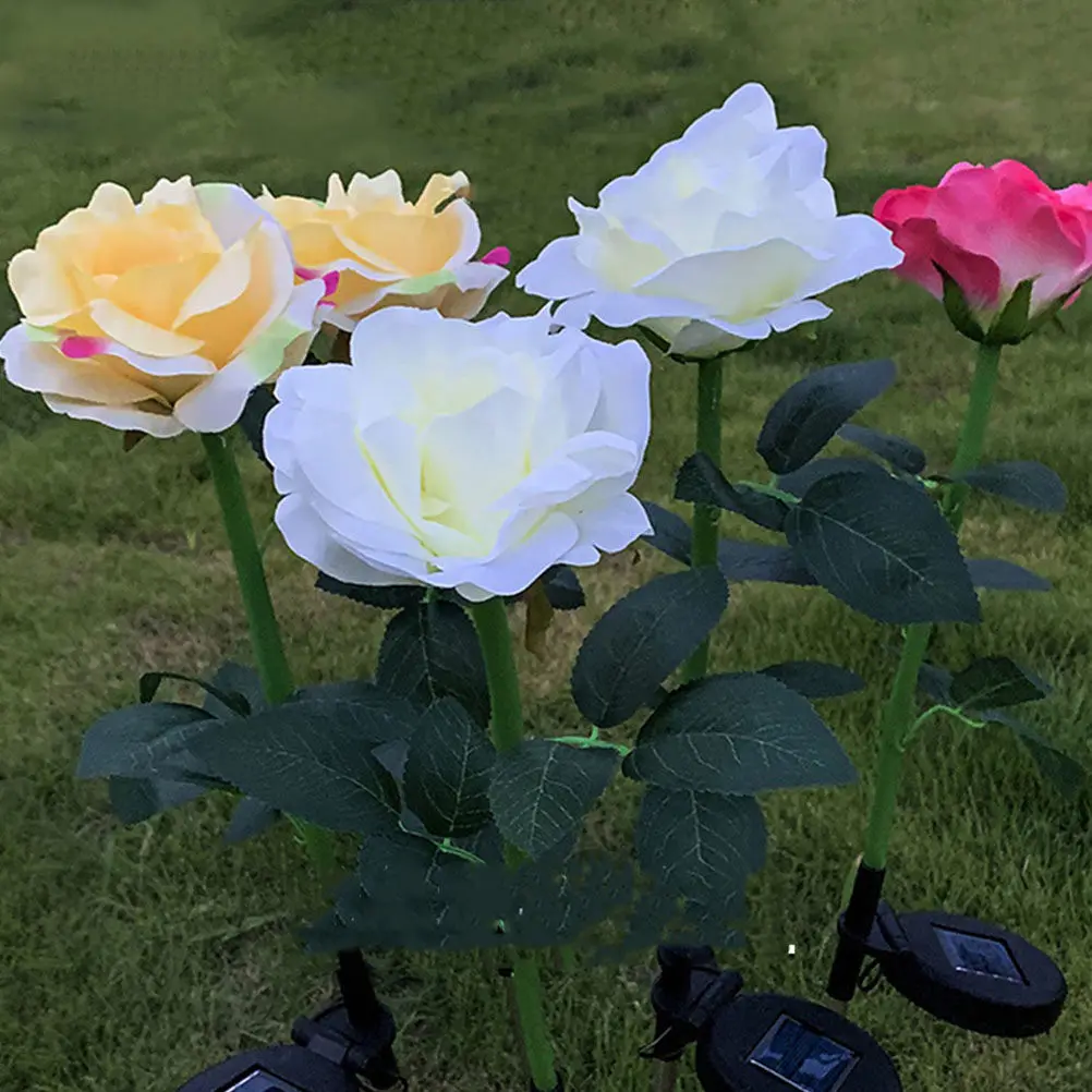 

Набор из 3 солнечных ландшафтных светильников в форме розы для улицы, автоматическое зарядное устройство для дневной зарядки, ночное освещение, встраиваемые в грунт светильники для двора