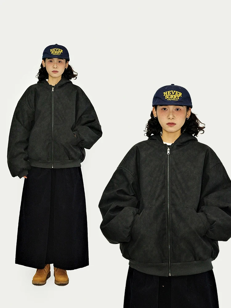 

Guluwo Winter Warm Cotton Jaet Loose PU Leather ex Hooded Double-Sided Wear Street Sle Thiened Zipper Closure ...