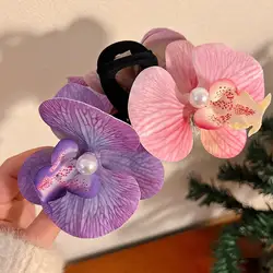 2024 Butterfly Orchid Flower Hair Claw Shark Clip Women Fairy Flower Hairpin Hair Crab Clip Headwear Barrette Hair Accessories