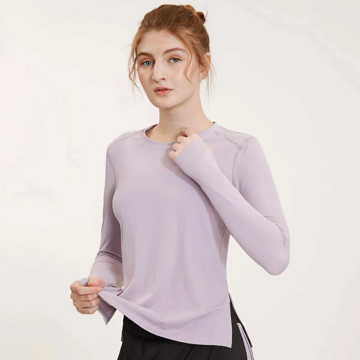 Vansydical Letters Fitness Workout Long Sleeved Yoga Shirts Mesh Spliced Women Loose Running Sport Tops with Thumb Hole