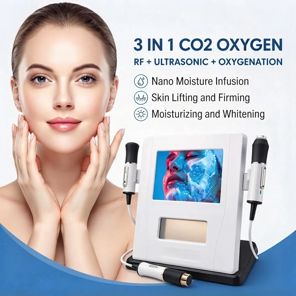 3 in 1 Professional Oxygen Facial Machine CO2 Bubble RF Skin Tightening Anti Aging Face Lifting Deep Cleansing Beauty Device