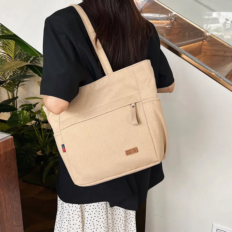 Canvas Large Capacity Shoulder Bag New Student Classroom Handbag Leisure and Simple Commuting Carrying Bag