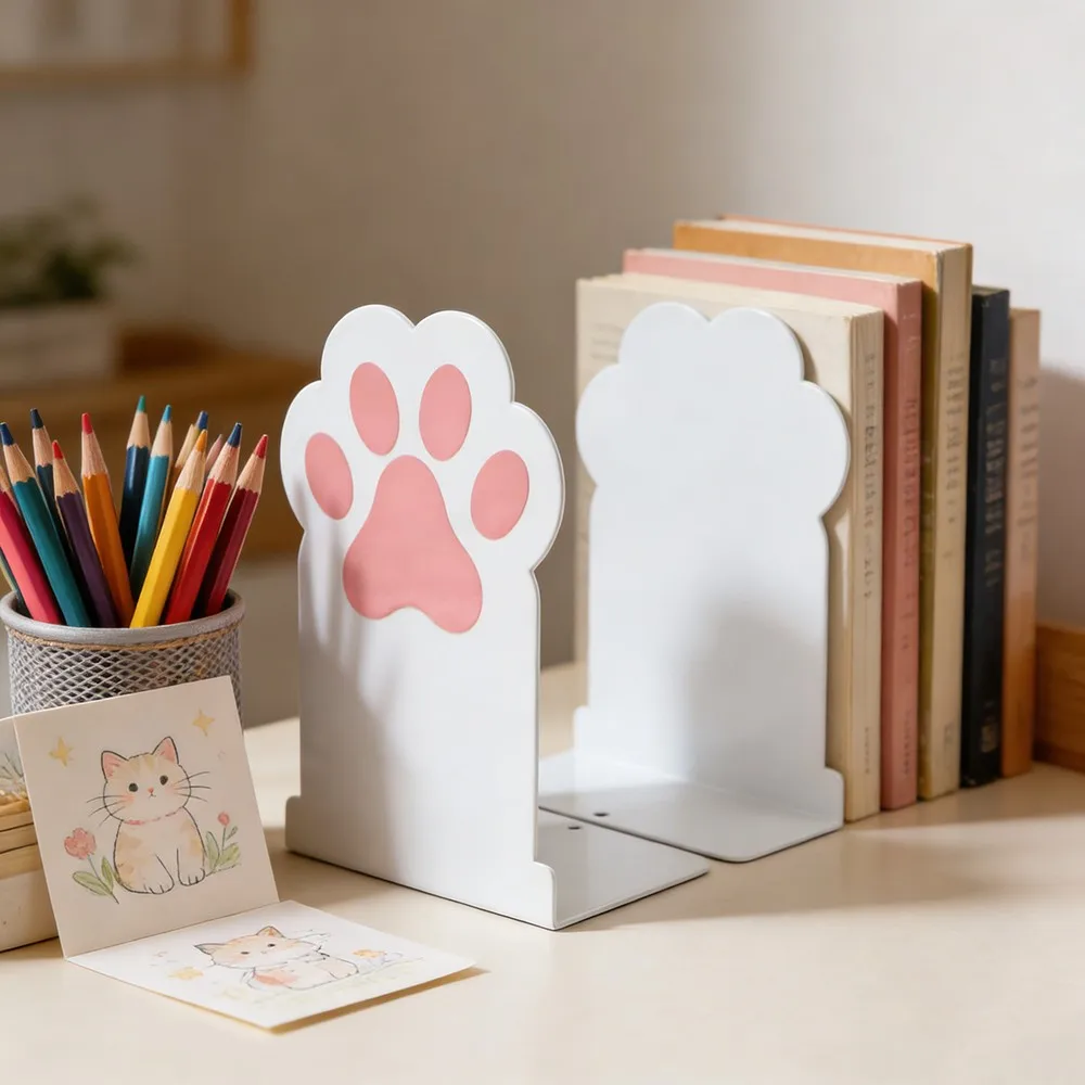 White Cute Cat Paw Metal Book Stand Cat Lover Birthday Gift Student School Supplies Office Desktop Decoration