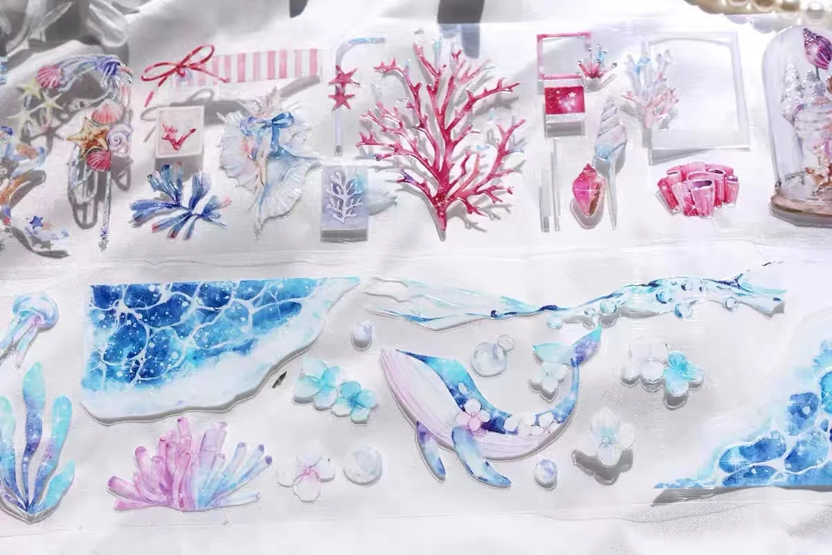 

Lovely Ocean Diary Crystal Washi PET Tape Planner DIY Card Making Scrapbooking Plan Decorative Sticker