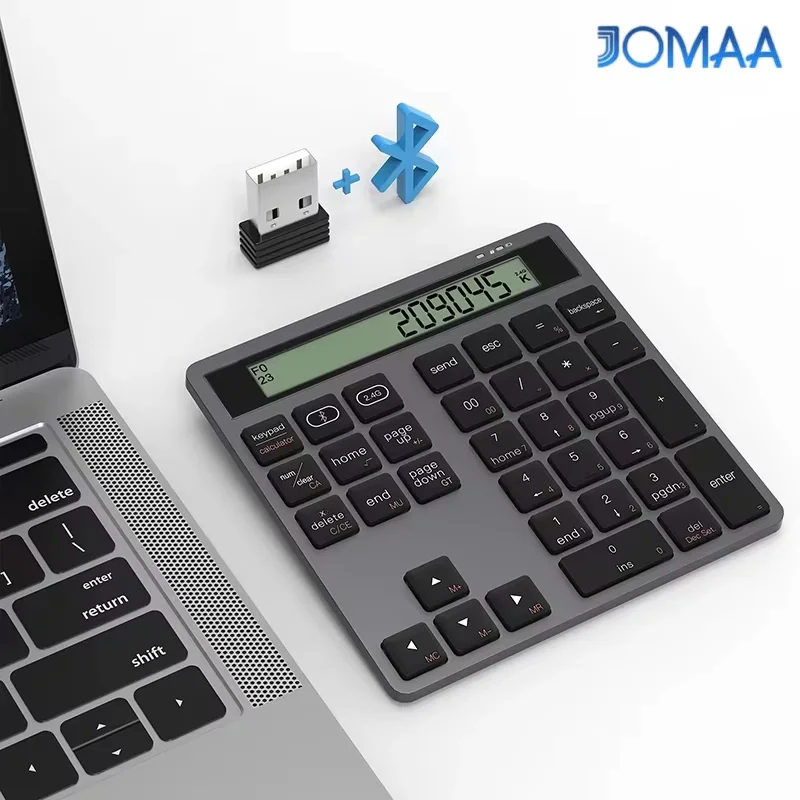 JOMAA Slim Portable Numeric Keypad 34-Key Wireless Bluetooth & 2.4G with Display for Laptop Desktop PC - Calculator Number Pad