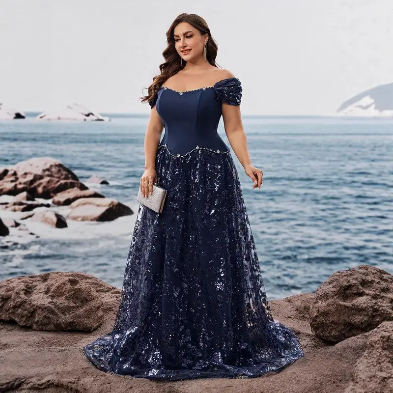 Ele Bead المرقعة وهمية قطعتين مساء الدكتور حجم كبير ثوب رسمي المرأة الدكتور تنورة طويلة ألياف البوليستر #3