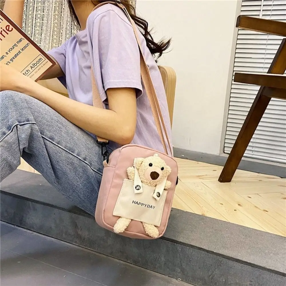 Verstelbare riem canvas schoudertas beer pop effen kleur mini casual crossbody tas cartoon Koreaanse stijl kleine messenger bag