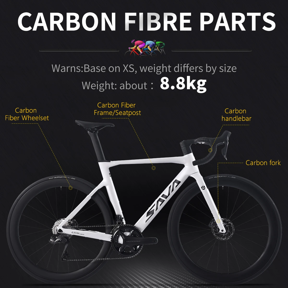 SAVA Full Carbon Fiber Road Bike R08 Frame electronic shifting Road Bike Race Bike with SHIMAN0 Ultegra 8170 Di2 24 speed